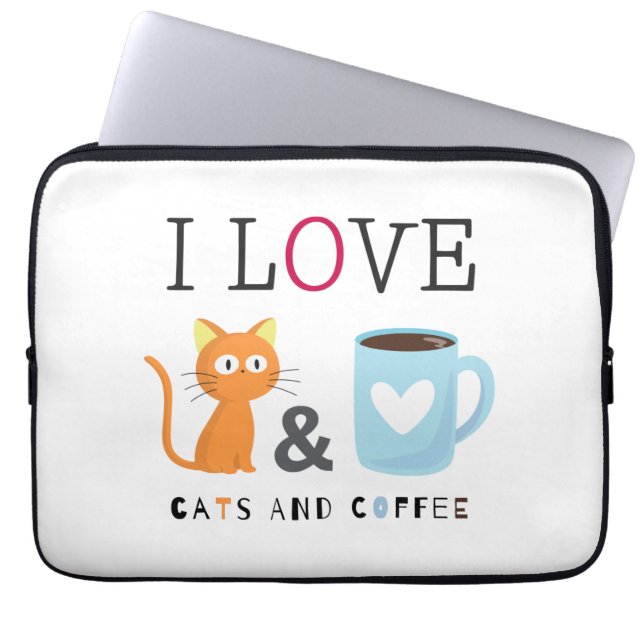 Capa Para Notebook Bonito Adoro Gatos e Café Branco (Frente)