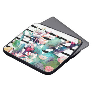 Capa Para Notebook Bonito cactus floral e stripes design