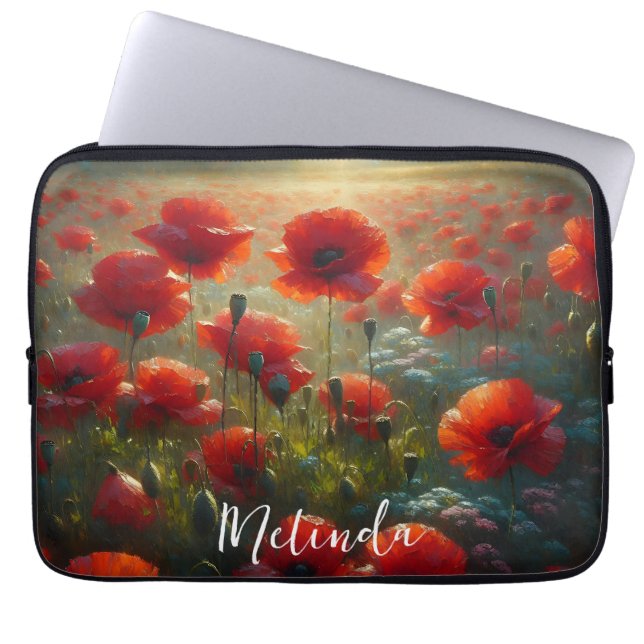 Capa Para Notebook Bonito Campo Vermelho Poppy no Dia de Verão (Frente)