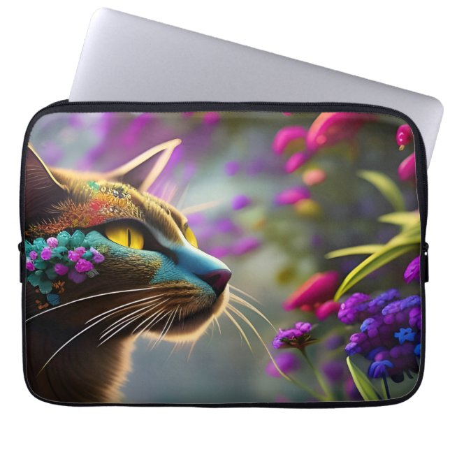 Capa Para Notebook Bonito Fantasia Flor Cat (Frente)