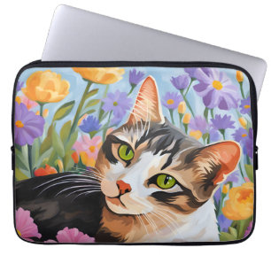 Capa Para Notebook Bonito gato com flores