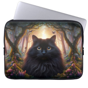 Capa Para Notebook Bonito gato preto fluffy com olhos Dourados