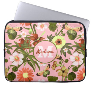 Capa Para Notebook Bonito Padrão Floral do Monograma Rosa Rosa Menino