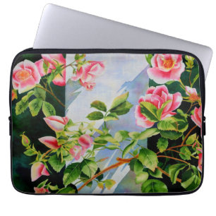 Capa Para Notebook Bonito rosa, rosas vermelhas, flor aquarela