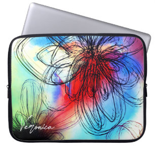 Capa Para Notebook Bonito Vibrante Aquarela Dahlia Floral Abstrato