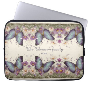 Capa Para Notebook Borboleta Azul Vintage e Floral para Família