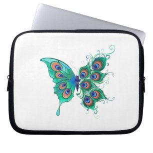 Capa Para Notebook Borboleta com Penas de Pavão Verde