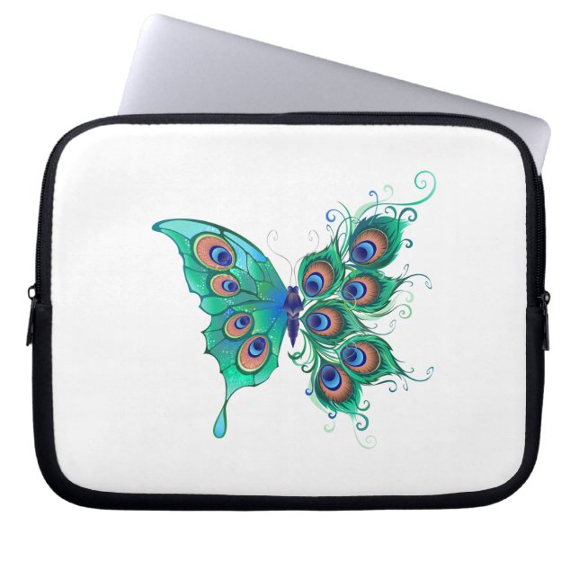 Capa Para Notebook Borboleta com Penas de Pavão Verde (Frente)