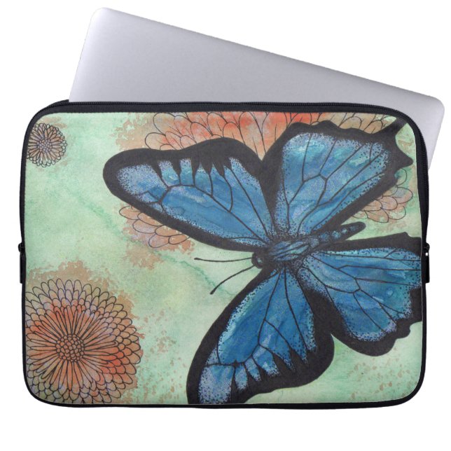 Capa Para Notebook Borboleta do azul da aguarela (Frente)