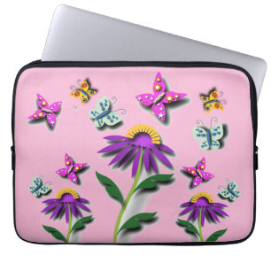 Capa Para Notebook Borboleta e Flor Coloridas
