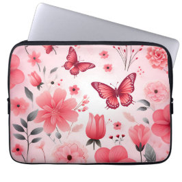 Capa Para Notebook Borboleta e Floral Rosa