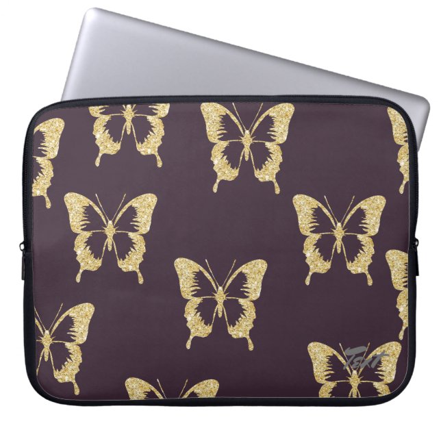 Capa Para Notebook borboleta elegante do brilho do ouro (Frente)