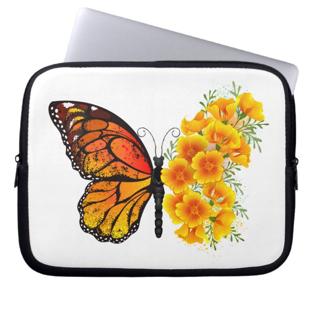 Capa Para Notebook Borboleta Flor com Amapola da Califórnia Amarela (Frente)