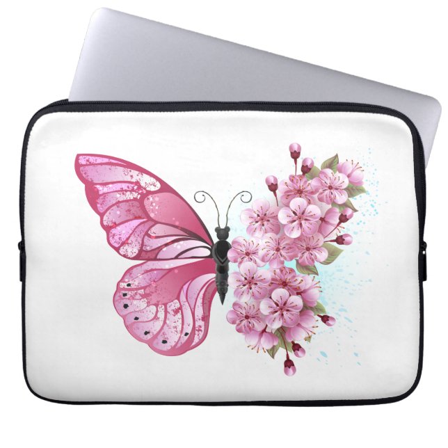 Capa Para Notebook Borboleta Flor com Sakura Rosa (Frente)