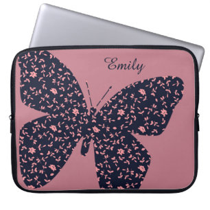 Capa Para Notebook Borboleta Floral Rosa e Violeta Personalizada