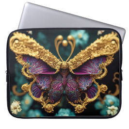 Capa Para Notebook Borboleta Gemstone Dourada Bejeweled