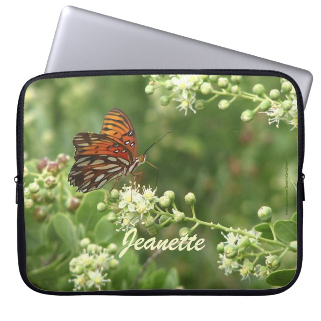 Capa Para Notebook Borboleta Laranja, Nome, Computador (Frente)