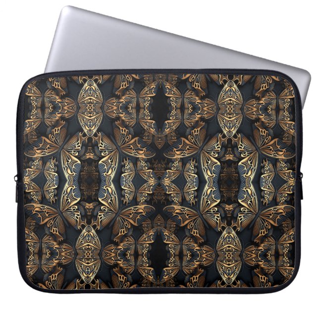Capa Para Notebook Borboleta Preta e Ouro Pattren Invisível (Frente)