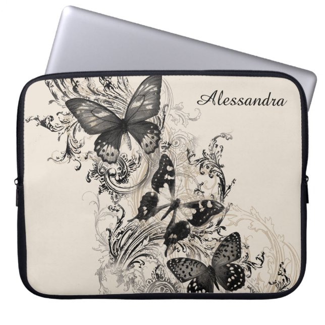 Capa Para Notebook Borboleta Preta Vitoriana Moderna Personalizada (Frente)