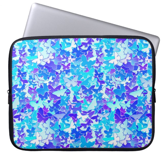 Capa Para Notebook Borboletas, azuis, turquesa, lavanda (Frente)