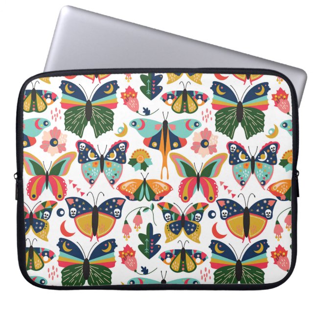 Capa Para Notebook Borboletas Boho: Padrão de Papel de Carteira Invis (Frente)