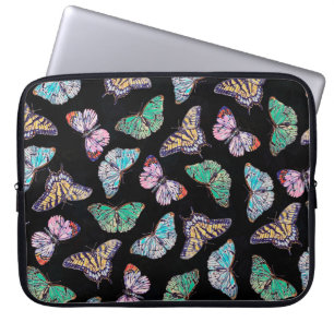 Capa Para Notebook Borboletas Coloridas Pintura em Aquarela Preta
