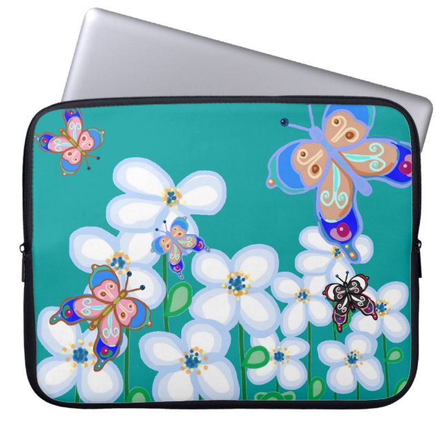 Capa Para Notebook Borboletas e flores (Frente)