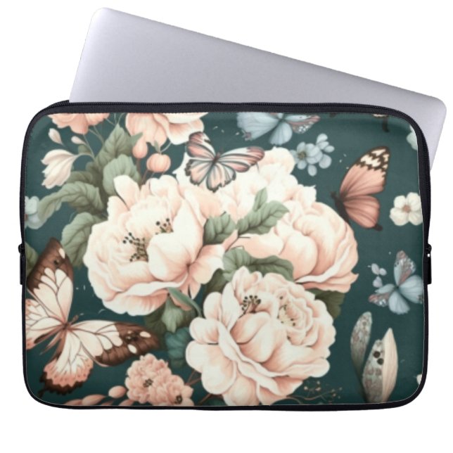 Capa Para Notebook Borboletas e flores (Frente)