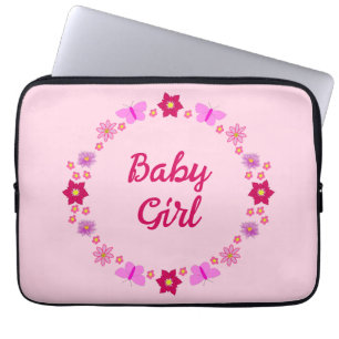 Capa Para Notebook Borboletas e flores de bebê cor-de-rosa personaliz