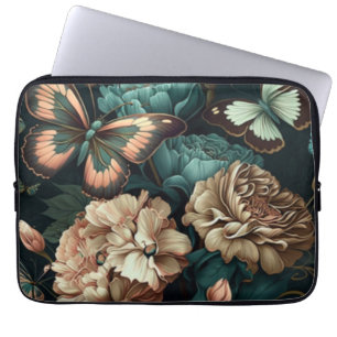 Capa Para Notebook Borboletas e flores design clássicas escuras