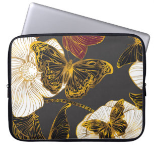 Capa Para Notebook Borboletas e flores: padrão de Primavera Boho