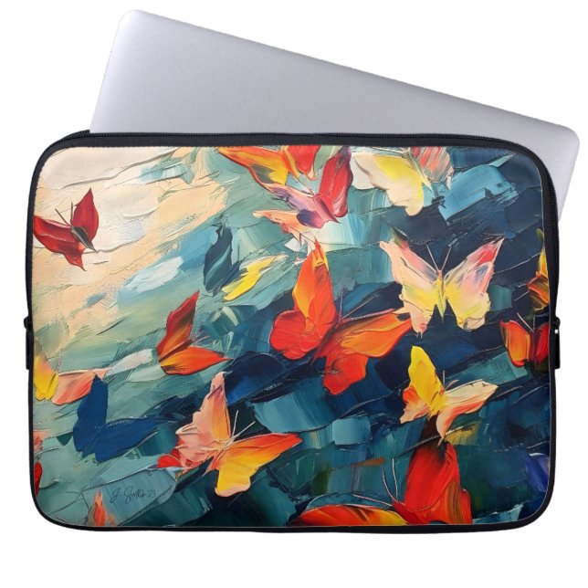 Capa Para Notebook Borboletas em Movimento – Voo Abstrato Expressivo (Frente)