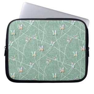 Capa Para Notebook Borboletas em Verde-Menta em Aquarela