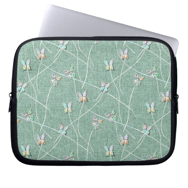 Capa Para Notebook Borboletas em Verde-Menta em Aquarela (Frente)