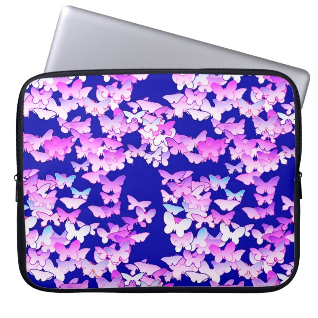 Capa Para Notebook Borboletas, lavanda e azul escuro (Frente)