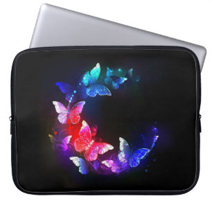 Capa Para Notebook Borboletas Neon Night brilhantes sobre fundo preto