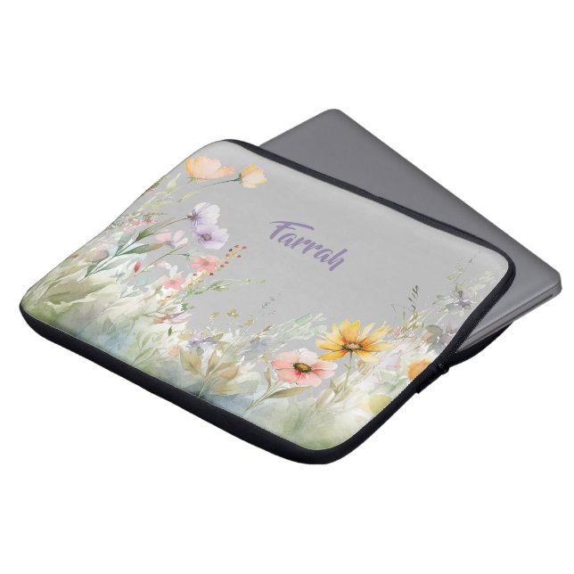Capa Para Notebook Borda de Flores Selvagens Personalizada (Frente Topo)
