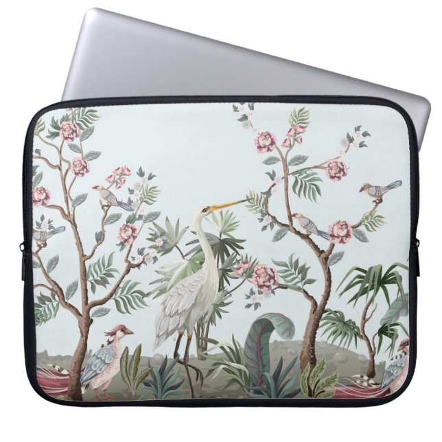 Capa Para Notebook Borda no estilo chinoiserie com cegonhas e peônias (Frente)