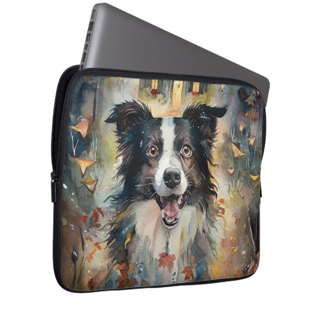 Capa Para Notebook Border Collie de Halloween com Abóboras Assustador (Frente Esquerda)
