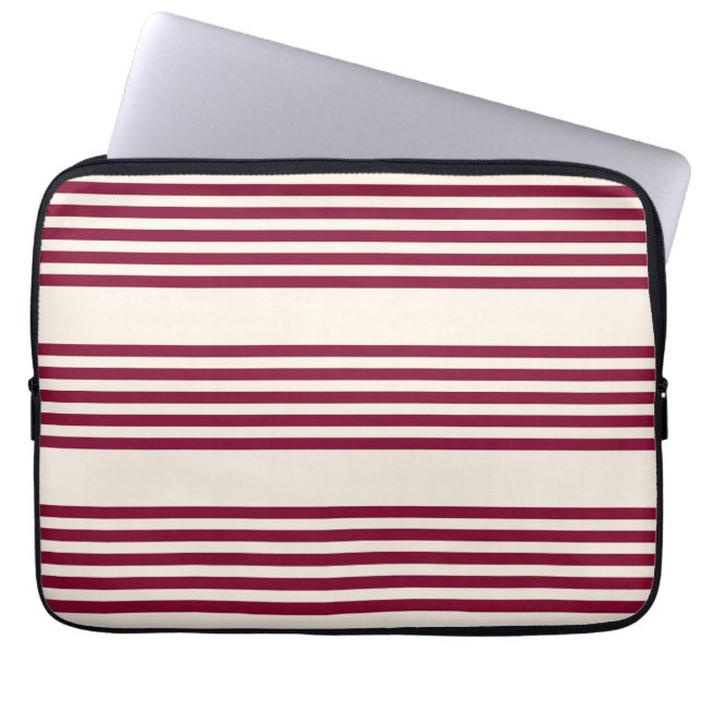 Capa Para Notebook Borgonha vermelha e bege, padrão de cinco faixas (Frente)