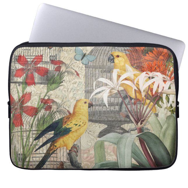 Capa Para Notebook Botânica Vintage de Pássaros Natureza Antiga Tropi (Frente)