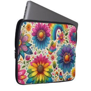 Capa Para Notebook Botânico Colorido Flower Power dos Anos 60