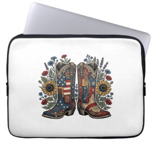 Capa Para Notebook Botas de Cowboy Patrióticas Camisa Floral de Giras