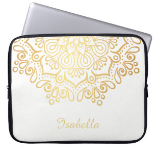 Capa Para Notebook Branco intrincado Dourado da mandala do laço do
