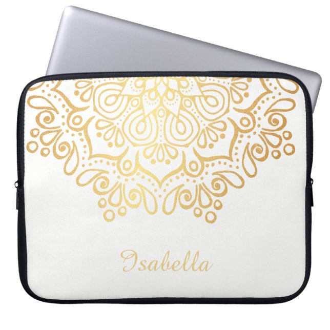 Capa Para Notebook Branco intrincado Dourado da mandala do laço do (Frente)