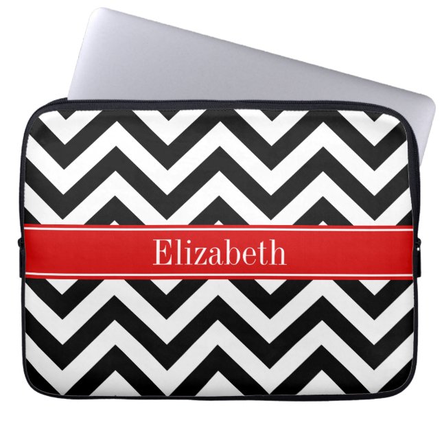 Capa Para Notebook Branco preto LG Chevron Red Name Monograma (Frente)