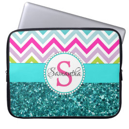 Capa Para Notebook Bright Colorous Chevrons | Turquesa Teal
