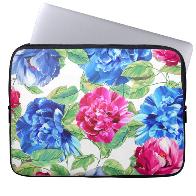 Capa Para Notebook Bright Pink and Blue Floral Pretty Pattern (Frente)