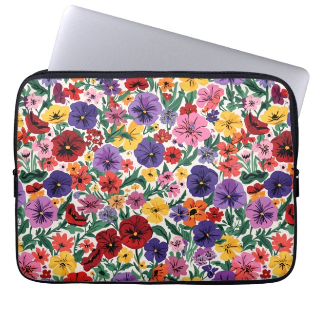 Capa Para Notebook Bright Spring Pansies Floral Garden Pattern (Frente)