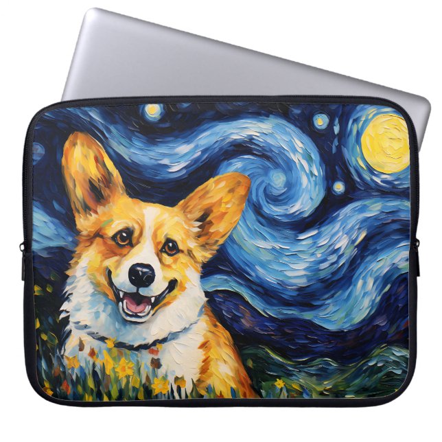 CAPA PARA NOTEBOOK BRIGHT STARRY NOITE COM CACHORRO CORGI (Frente)